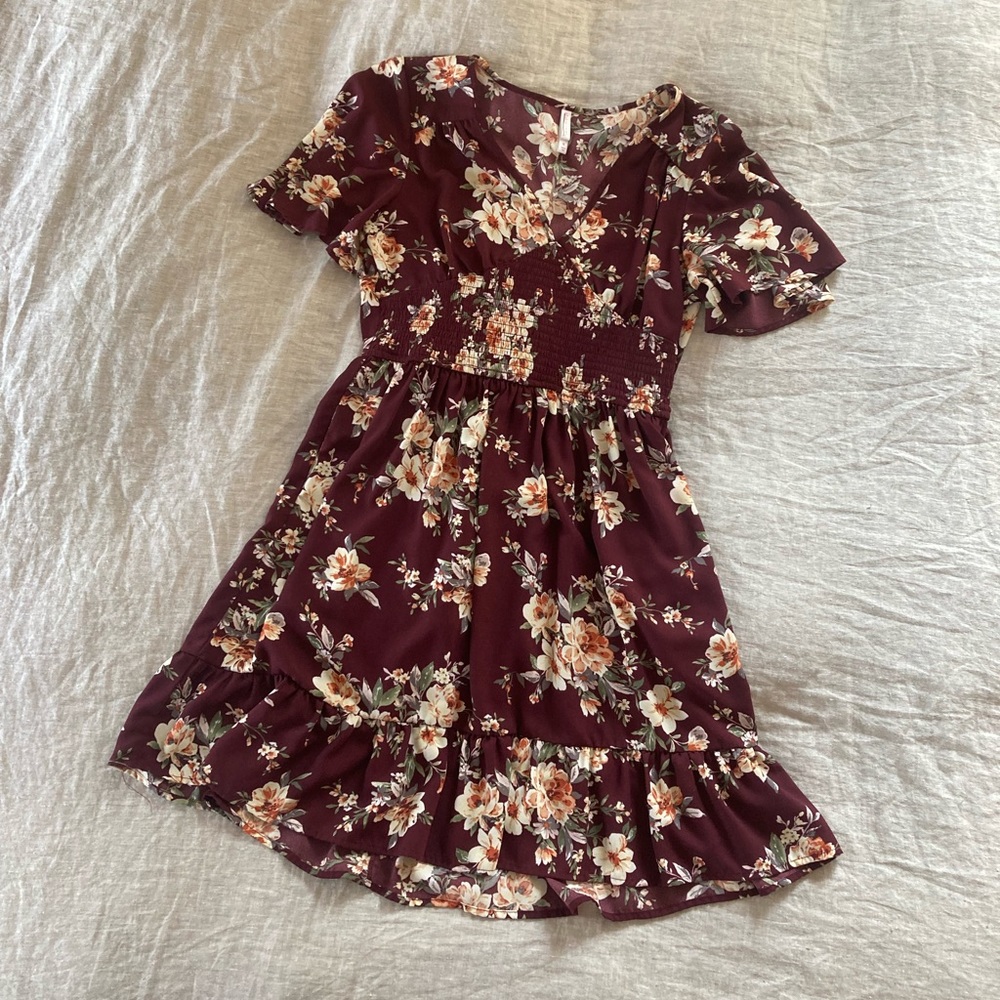 floral v neck midi dress